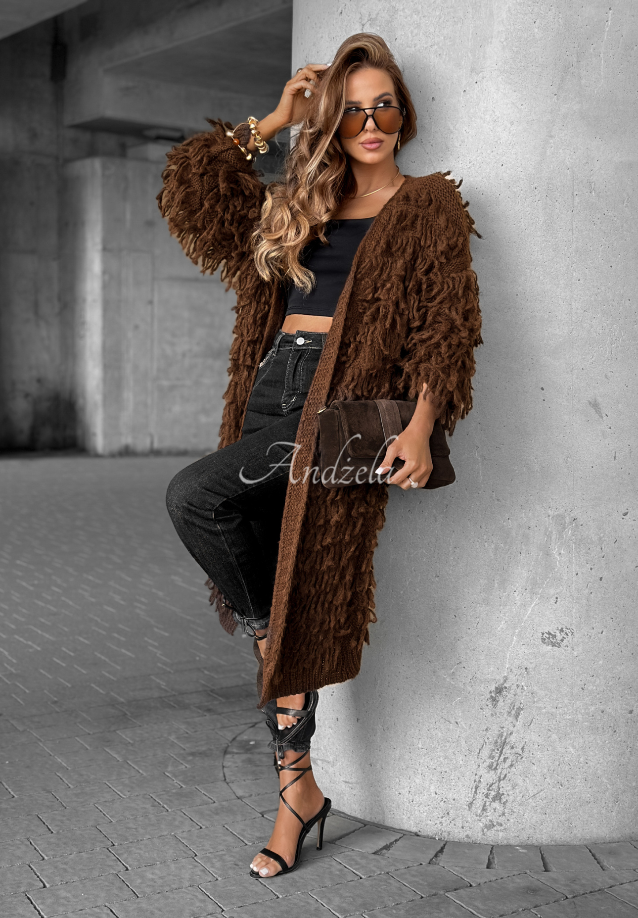 Cardigan lung cu franjuri Fringe