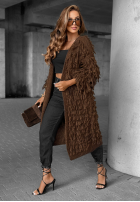 Długi Cardigan z frędzlami Fringe ciocolatiu