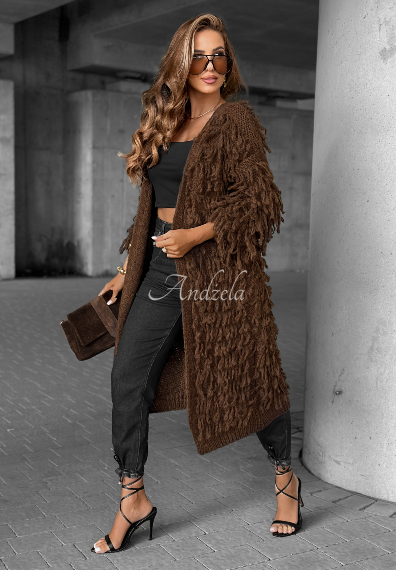 Cardigan lung cu franjuri Fringe