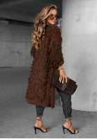 Długi Cardigan z frędzlami Fringe ciocolatiu