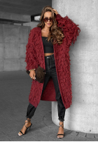 Długi Cardigan z frędzlami Fringe burgundowy