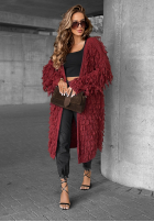 Długi Cardigan z frędzlami Fringe burgundowy