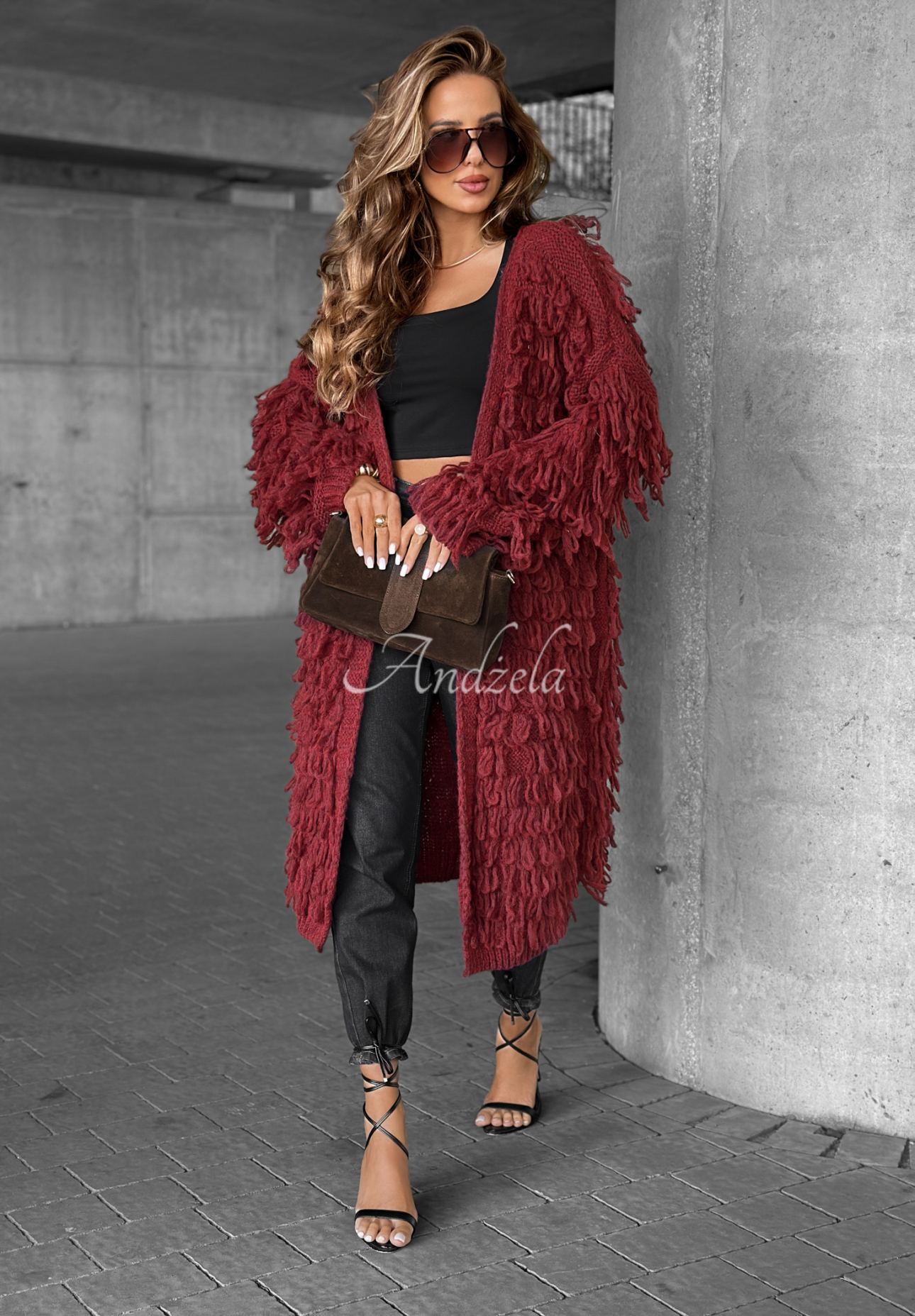 Cardigan lung cu franjuri Fringe