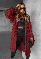 Długi Cardigan z frędzlami Fringe burgundowy
