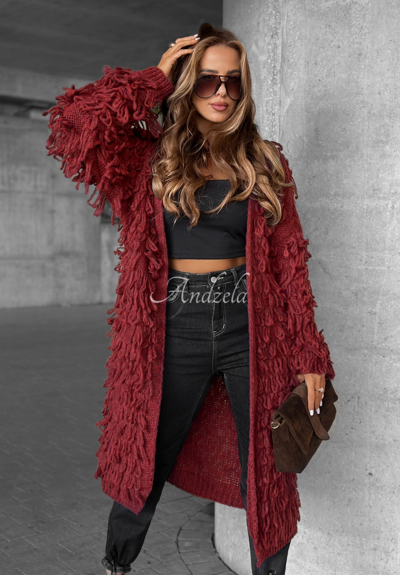 Cardigan lung cu franjuri Fringe