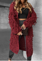 Długi Cardigan z frędzlami Fringe burgundowy