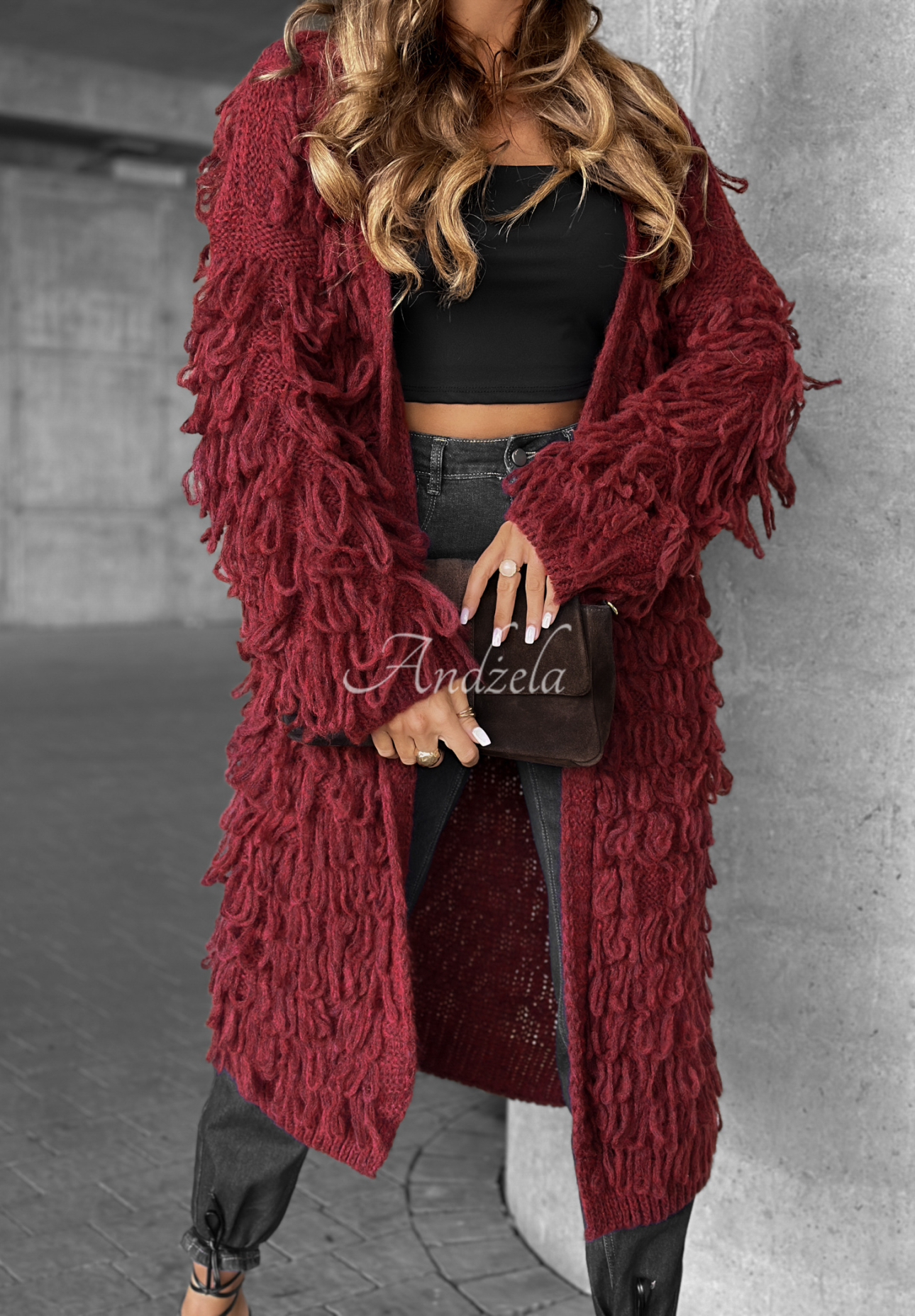 Cardigan lung cu franjuri Fringe