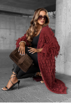 Długi Cardigan z frędzlami Fringe burgundowy