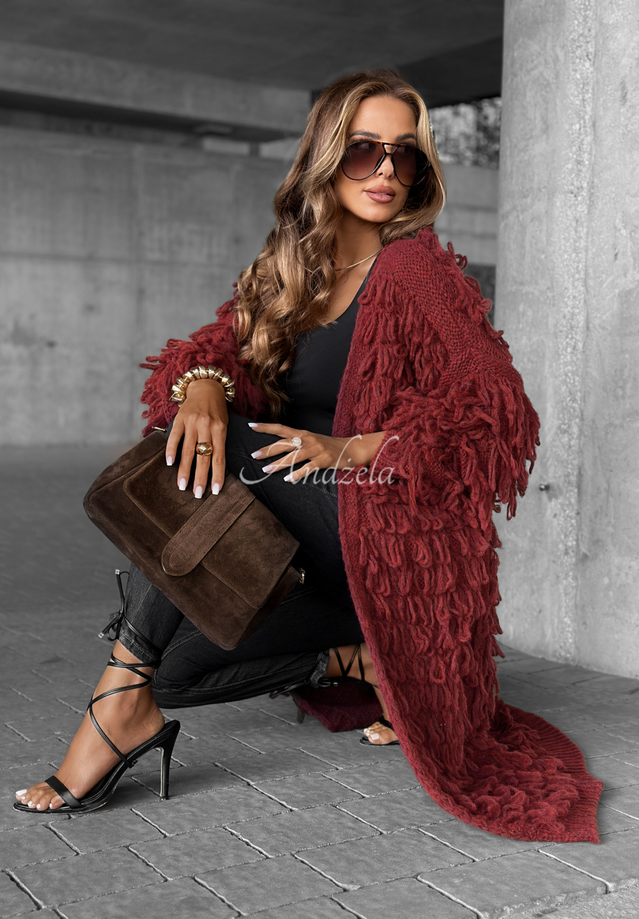 Cardigan lung cu franjuri Fringe