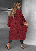 Długi Cardigan z frędzlami Fringe burgundowy
