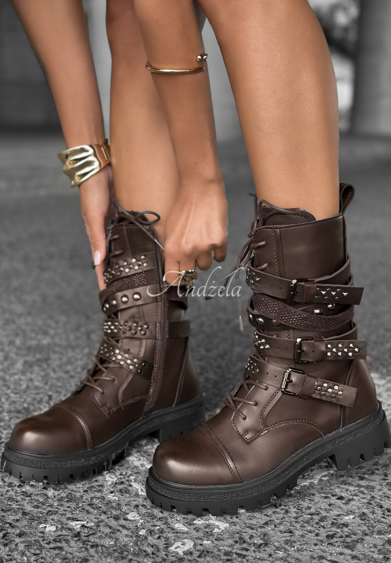 Botine tip worker din piele Monterey Park cu curelușe