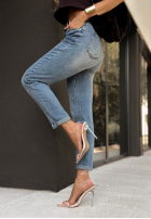 Pantaloni din denim z nadrukami When It Turned albastre