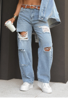 Pantaloni din denim wide leg z przetarciami Where Are You albastre