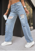 Pantaloni din denim wide leg z przetarciami Where Are You albastre