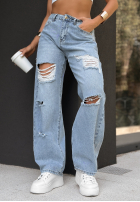 Pantaloni din denim wide leg z przetarciami Where Are You albastre