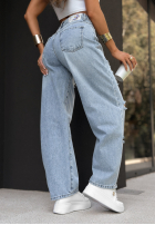 Pantaloni din denim wide leg z przetarciami Where Are You albastre