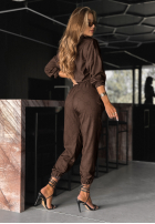 Wzorzysty Compleu Cămașă i Pantaloni Straight Talk ciocolatiu