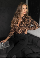 Cămașă cu model tip panteră Hard Feelings beżowo-negru