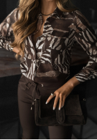 Cămașă cu modele No Contact ciocolatie