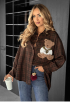 Cămașă w kratę z naszywką Vintage Teddy ciocolatie