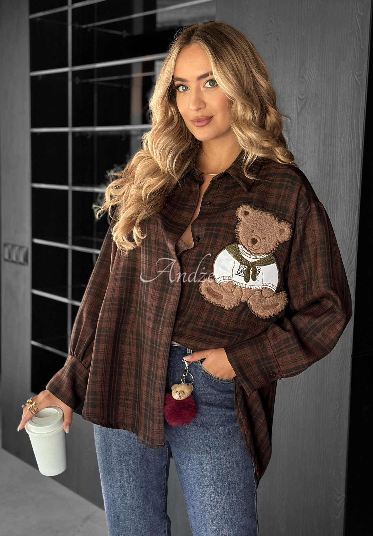 Cămașă în carouri cu aplicație Vintage Teddy