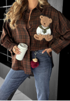 Cămașă w kratę z naszywką Vintage Teddy ciocolatie