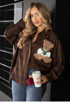 Cămașă w kratę z naszywką Vintage Teddy ciocolatie