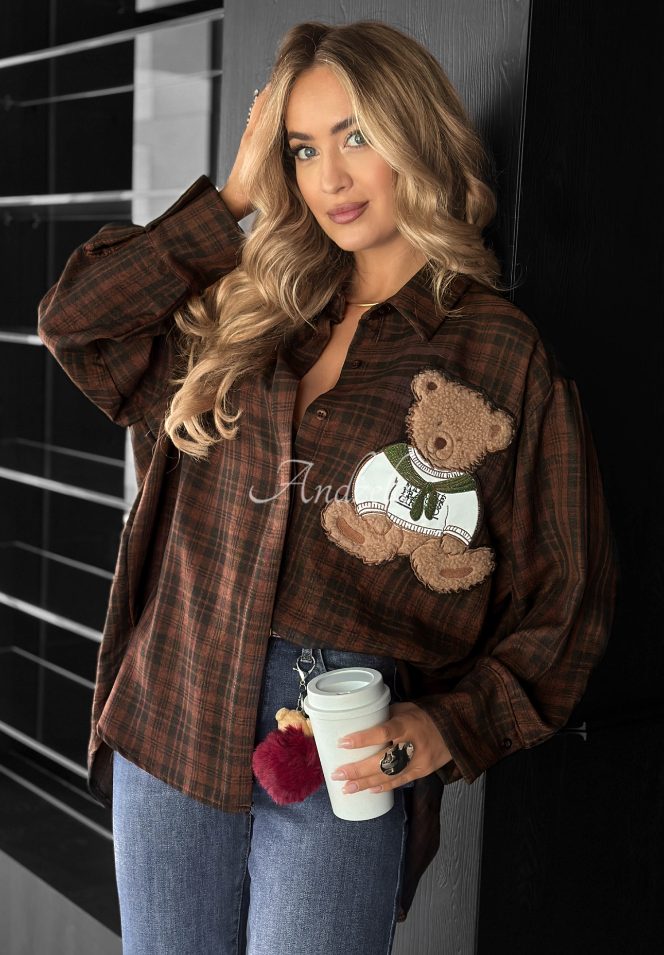 Cămașă în carouri cu aplicație Vintage Teddy