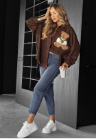 Cămașă w kratę z naszywką Vintage Teddy ciocolatie