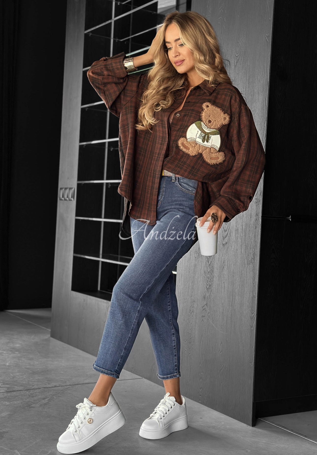 Cămașă în carouri cu aplicație Vintage Teddy