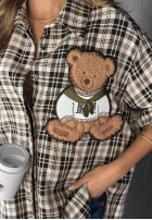 Cămașă w kratę z naszywką Vintage Teddy biało-negru