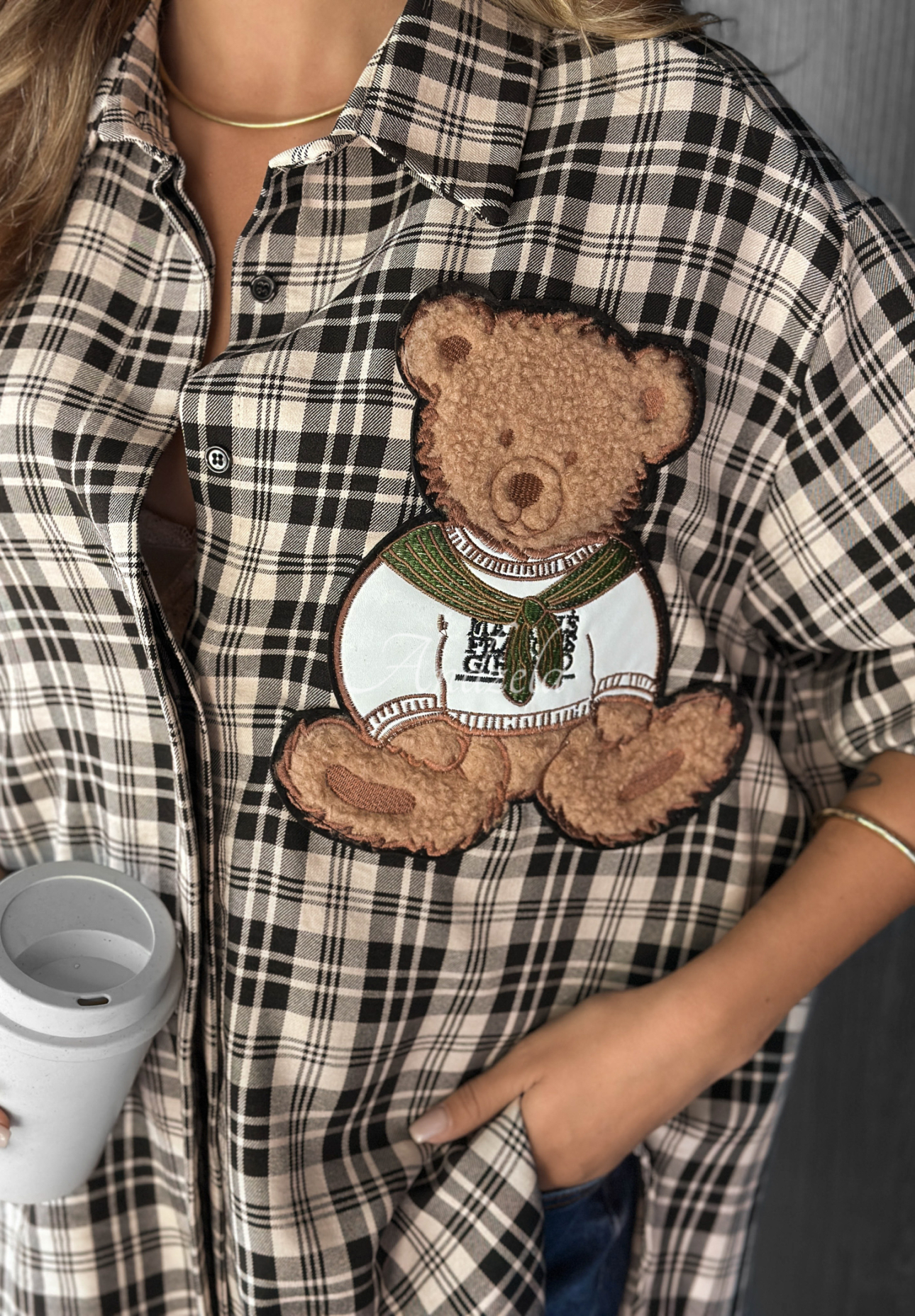 Cămașă în carouri cu aplicație Vintage Teddy