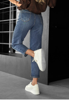 Pantaloni din denim mom fit z paskiem Feel Alive albastre