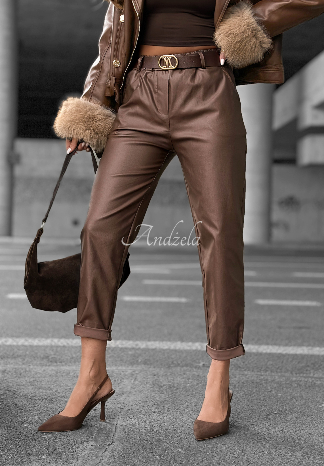 Pantaloni din piele All Or Nothing cu curea