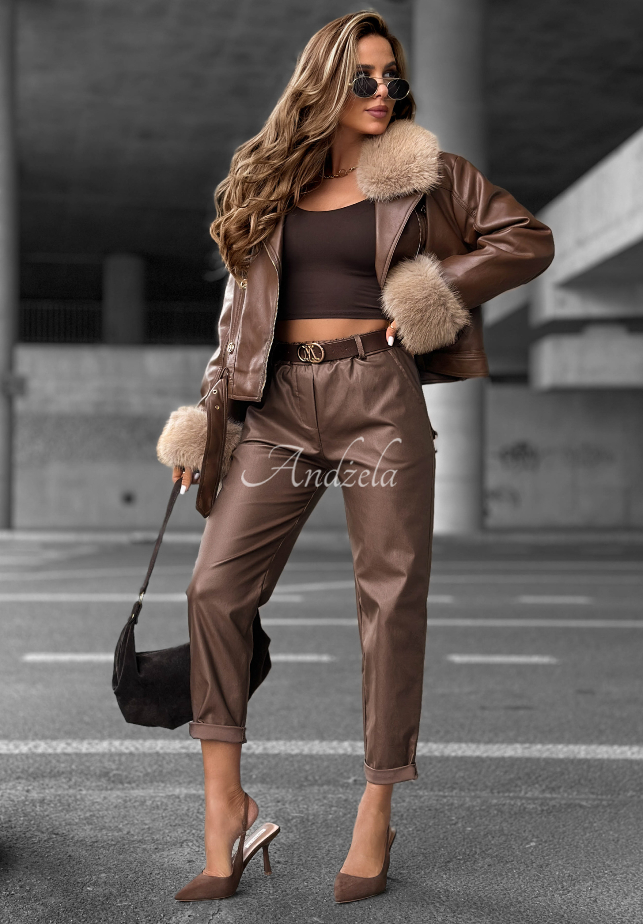 Pantaloni din piele All Or Nothing cu curea