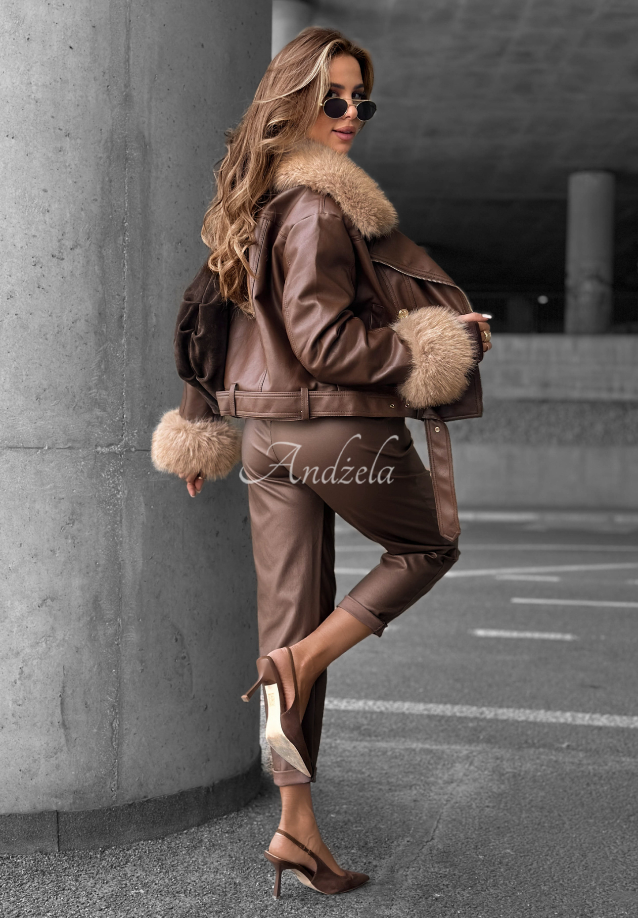 Pantaloni din piele All Or Nothing cu curea