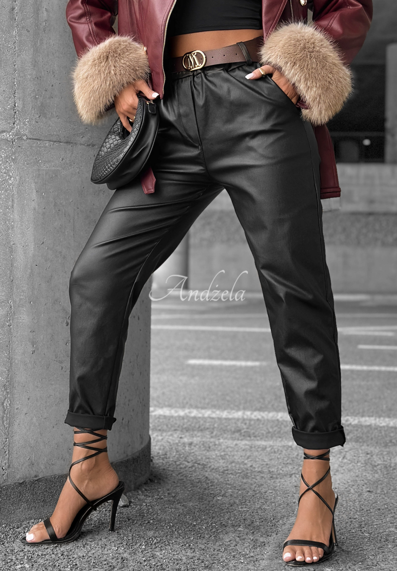 Pantaloni din piele All Or Nothing cu curea