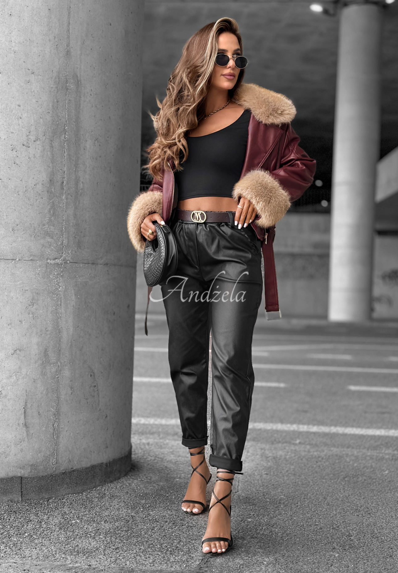 Pantaloni din piele All Or Nothing cu curea