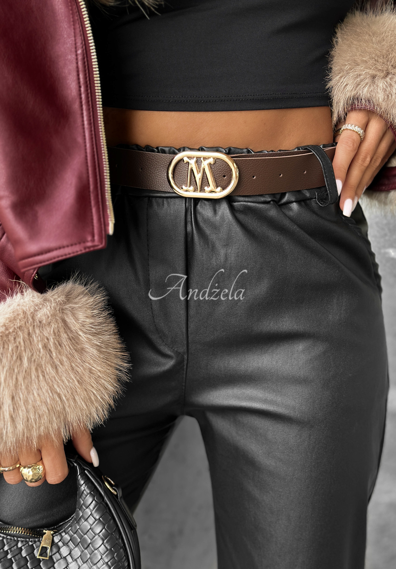 Pantaloni din piele All Or Nothing cu curea