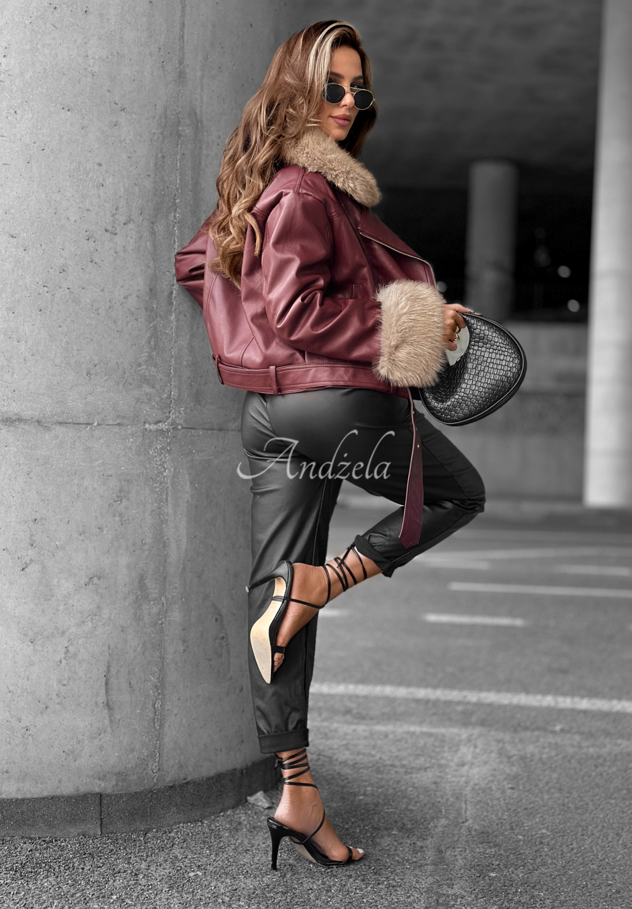 Pantaloni din piele All Or Nothing cu curea