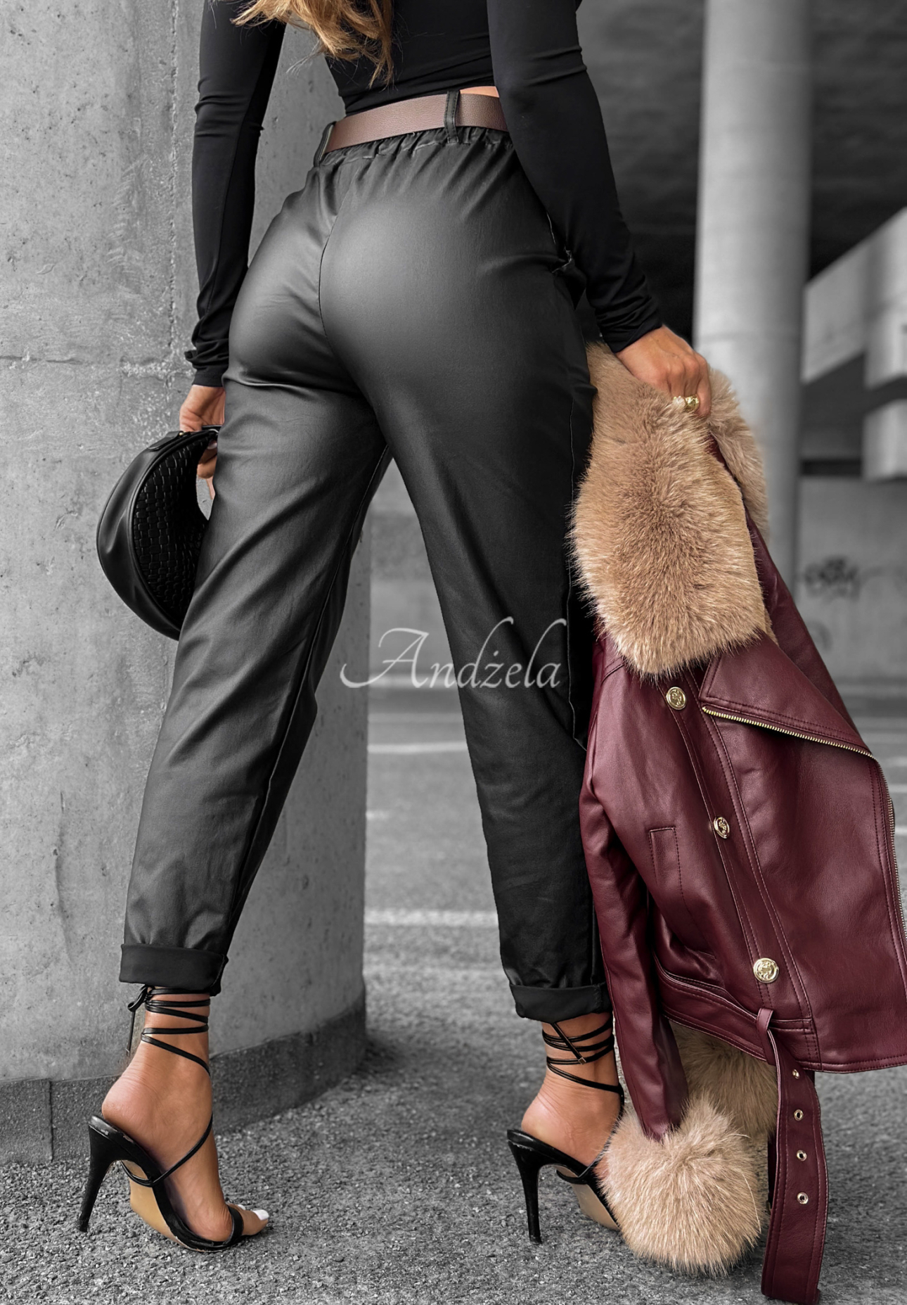 Pantaloni din piele All Or Nothing cu curea