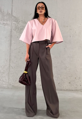 Pantaloni eleganți wide leg din viscoză La Milla Coffee First