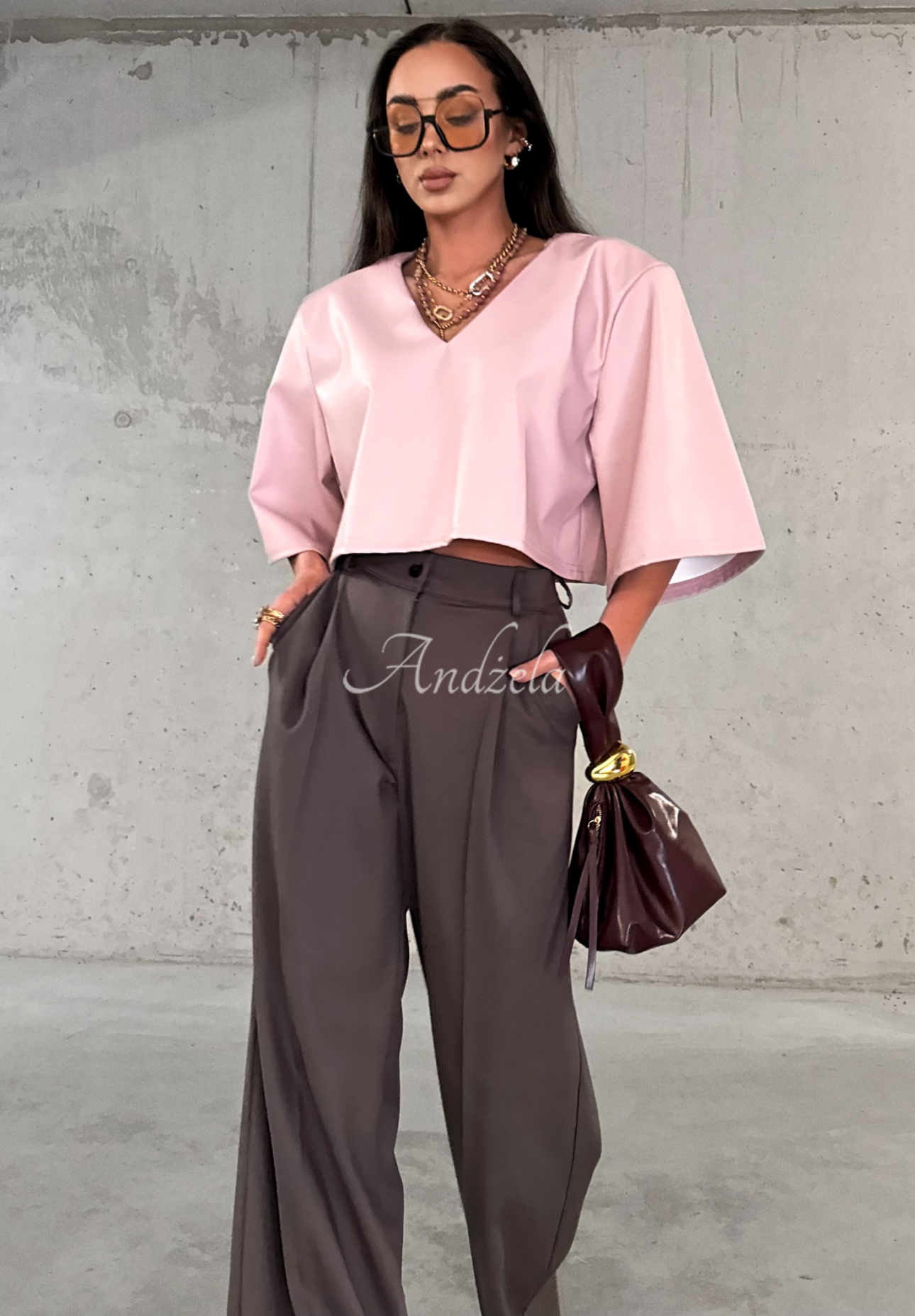Pantaloni eleganți wide leg din viscoză La Milla Coffee First