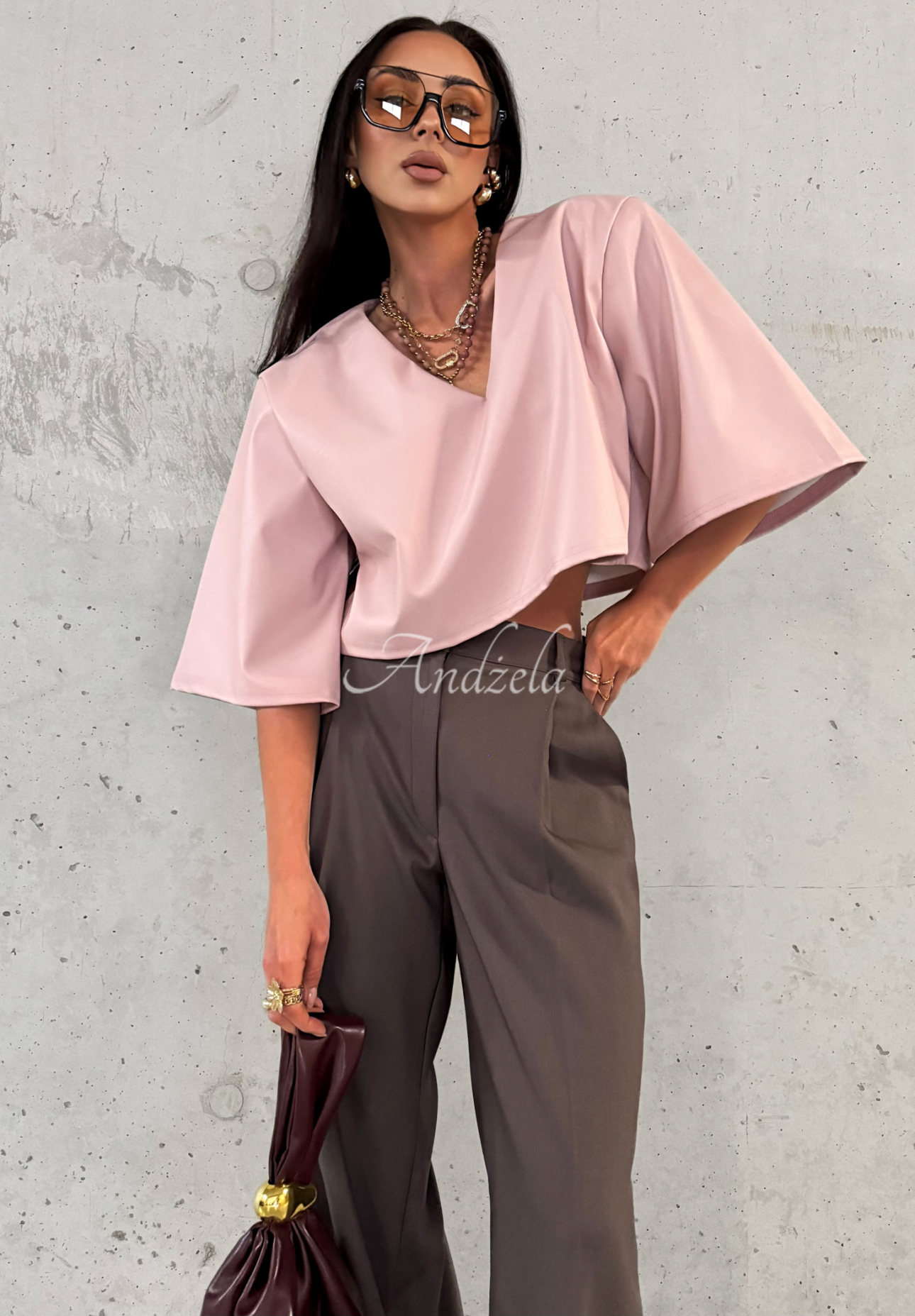Pantaloni eleganți wide leg din viscoză La Milla Coffee First