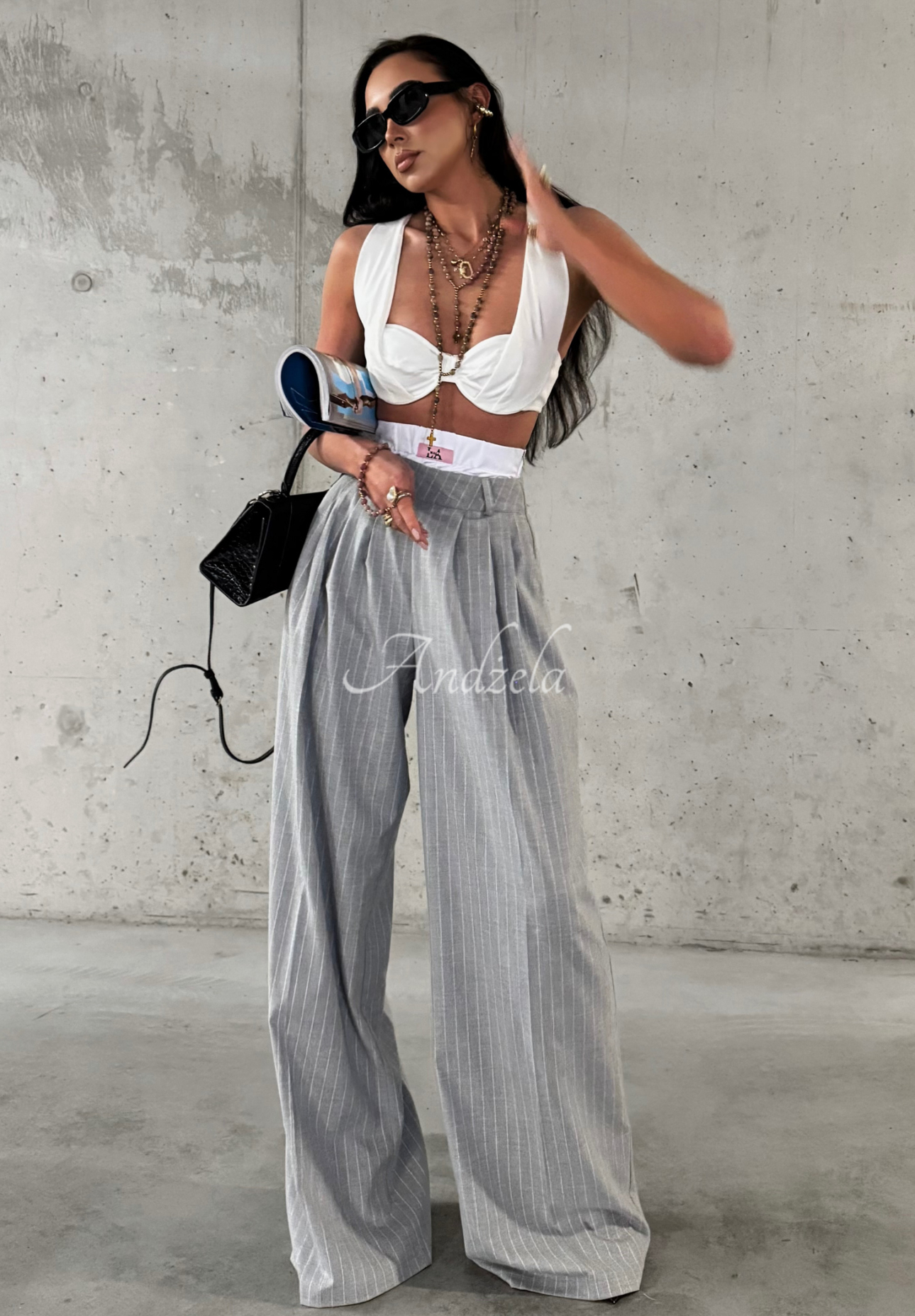 Pantaloni wide leg din viscoză La Milla Think About Us cu dungi