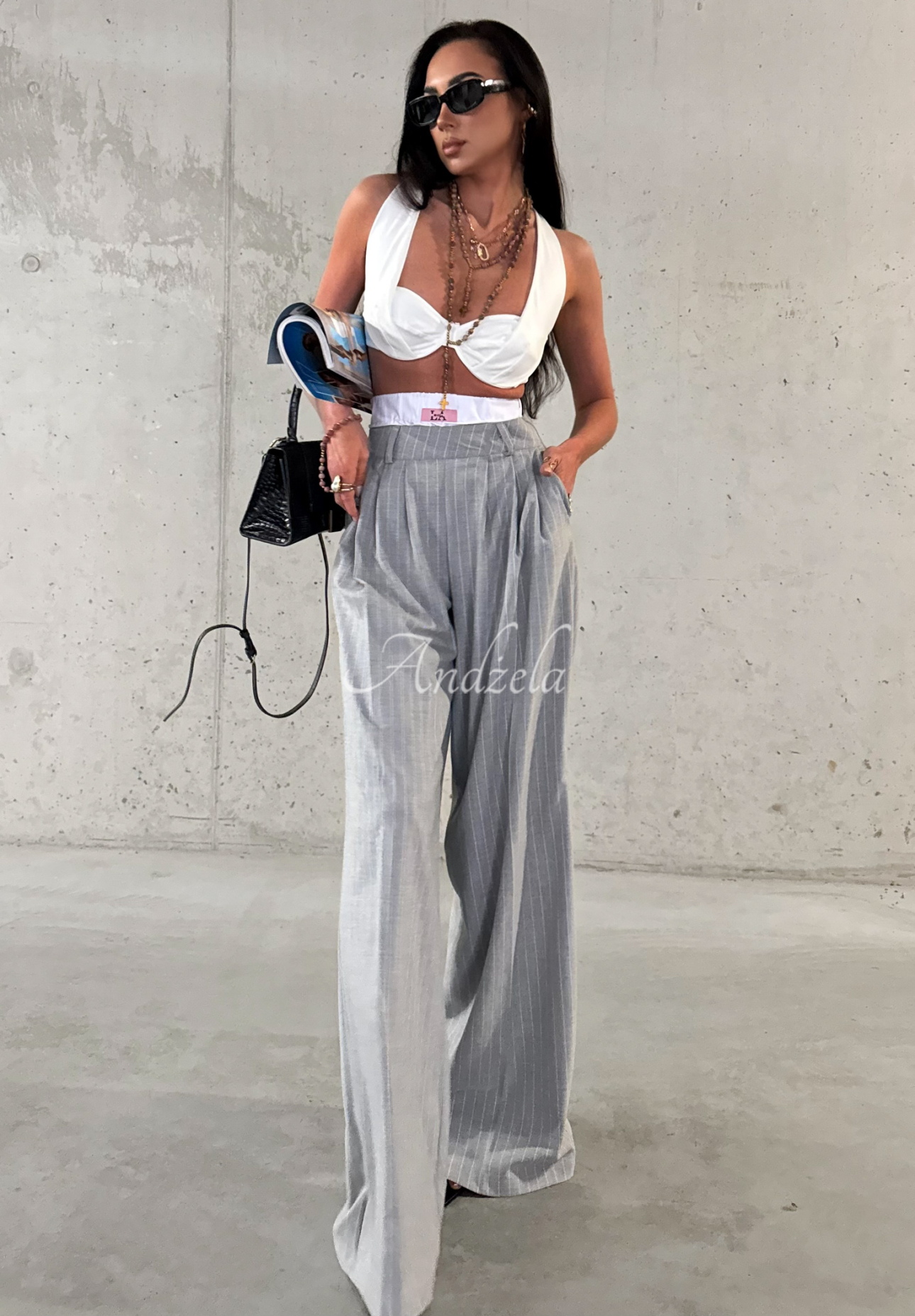 Pantaloni wide leg din viscoză La Milla Think About Us cu dungi