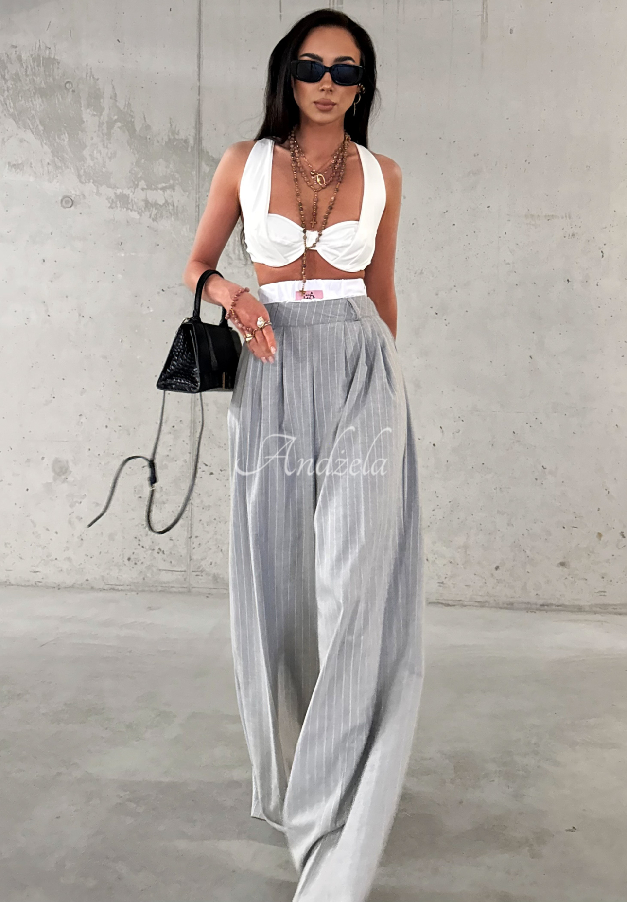 Pantaloni wide leg din viscoză La Milla Think About Us cu dungi