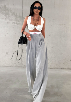 Pantaloni wide leg din viscoză La Milla Think About Us cu dungi