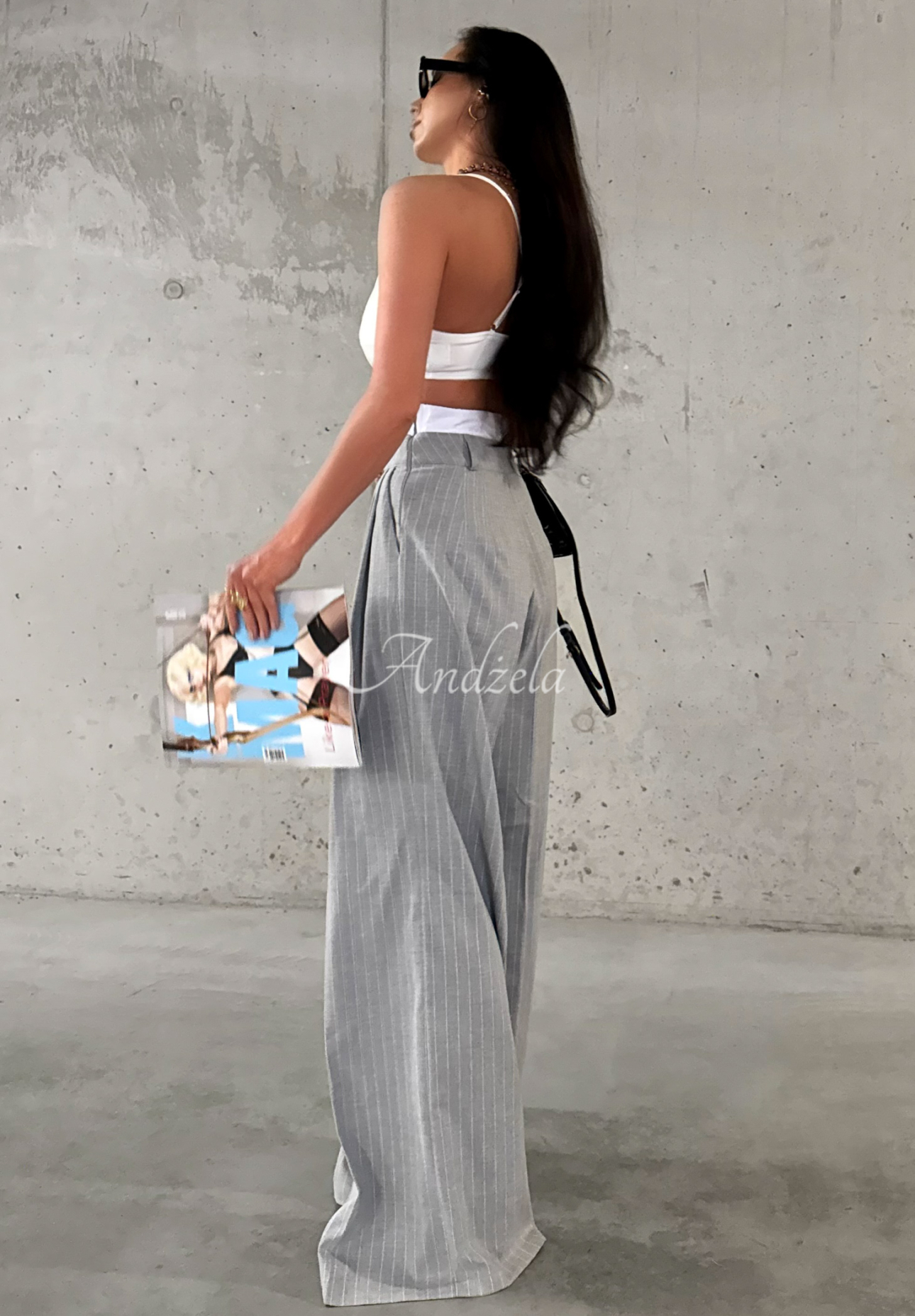 Pantaloni wide leg din viscoză La Milla Think About Us cu dungi