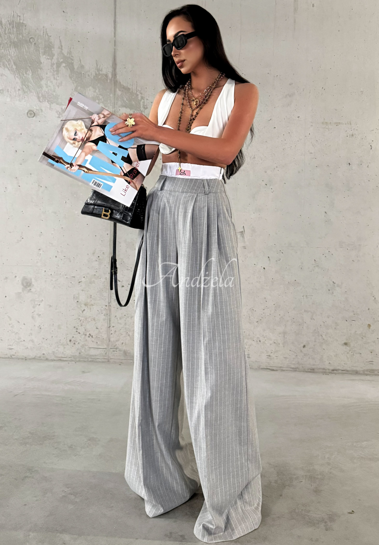 Pantaloni wide leg din viscoză La Milla Think About Us cu dungi